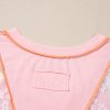 Women's Light Pink Lace Patchwork V Neck T-Shirt with Exposed Seams - Image 13