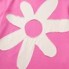 Women's Sachet Pink Contrast Flower Drop Shoulder Loose T-Shirt - Image 7