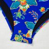 Women's Blue Floral Plunging Neckline One-Piece Swimsuit with Crisscross Back - Image 17