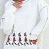 Women's Festive White Nutcracker Doll Graphic Sweatshirt with Colorful Stitch Trim - Image 6
