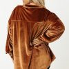 Women's Chestnut Plus Size Velvet Drop Shoulder Shirt with Chest Pocket - Image 2