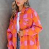 Women's Orange Plaid Chest Pocket Button-up Turn Down Collar Jacket - Image 4