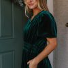 Evergreen Velvet Maxi Dress with Short Sleeves and Tiered Skirt - Image 6