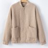 Women's Light French Beige Floral Quilted Jacket with Long Sleeves - Image 14