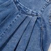 Women's Light Blue Mineral Wash Wide Leg Denim Overalls with Adjustable Buttoned Straps - Image 10