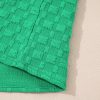 Women's Bright Green Textured Puff Short Sleeve Notched V Neck Top - Image 11