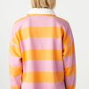 Women's Yellow Stripe Color Block Polo Collar Sweatshirt for Smart Casual Looks - Image 3