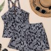 Chic Women's Black Abstract Printed Buckle Crossed Straps Skirted Tankini 2pcs Swimsuit - Image 11