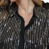 Women's Black Sequin Tassel Button Up Slim Fit Shirt - Image 11