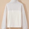 Women's Cozy Beige Fleece Colorblock Trim Sweatshirt with Buttons and Pocket - Image 9