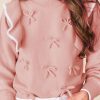 Women's Light Pink Ruffled Bowknot Long Sleeve Sweater with Ribbed Trim - Image 3