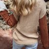 Women's Khaki Colorblock Patchwork Sweater - Textured Knit Design for Winter - Image 2