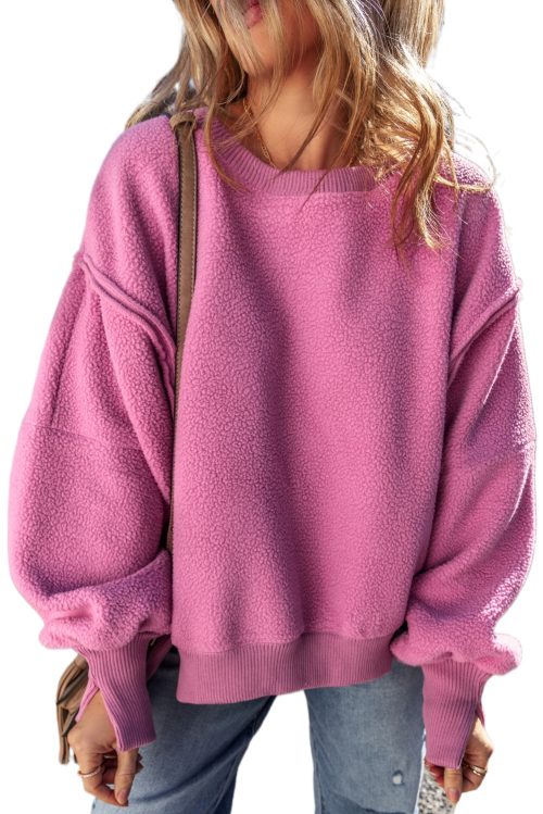 Women's Bright Pink Sherpa Oversized Drop Shoulder Sweatshirt