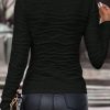 Women's Black Slim Fit Long Sleeve Wavy Textured T-Shirt - Image 2