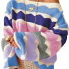 Women's Dark Blue Wave Striped Balloon Sleeve Drop Shoulder Sweater - Image 5