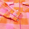 Women's Orange Plaid Chest Pocket Button-up Turn Down Collar Jacket - Image 13