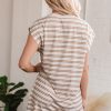 Women's Khaki Stripe Sleeveless Mini Dress with Pockets - Casual Round Neck Style - Image 2