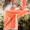 Orange Colorblock Half Zipper Stand Neck Sherpa Sweatshirt for Women - Image 3