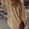 Women's Light French Beige Corduroy Patched Pocket Button Up Shacket - Image 2