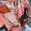 Women's Red Boho Geometric Mixed Print Bubble Sleeve Shirt - Vintage Chic Style - Image 2