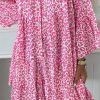 Women's Bright Pink Leopard Printed Long Sleeve Buttoned Front Mini Dress - Image 2