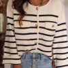 Women's Classic Black Stripe Flap Pocket Buttoned Cardigan Sweater - Image 8