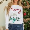 Women's White Tinsel Merry and Bright Graphic Christmas Sweater - Image 3