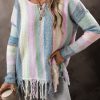 Women's Purple Color Block Fringed Tunic Sweater - Ombre Design - Image 2