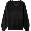 Women's Black Eyelet Pattern V Neck Drop Shoulder Sweater - Casual and Stylish for Fall - Image 19