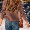 Women's Chestnut Textured Knit Henley Long Sleeve Top - Image 3