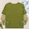 Women's Fern Green Faux Two Piece Floral Long Sleeve Patchwork Tee - Image 5