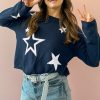 Women's Sail Blue Star Pattern Drop Shoulder Knitted Sweater - Image 4