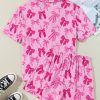 Women's Pink Bow Print Half Sleeve Shirt and Shorts Pajamas Set - Image 11