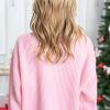 Women's Pink Merry & Bright Pop Up Letter Waffle Knit Sweater - Image 3