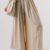 Women's Beige Drawstring Waist Pleated Wide Leg Casual Pants - Image 7