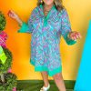 Women's Plus Size Green Palm Pattern Long Sleeve Shift Dress - Image 4