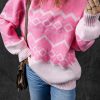 Women's Pink Aztec Geometric Drop Shoulder Casual Sweater - Image 7