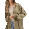 Women's Oversized Moss Green Patchwork Buttoned Waffle Knit Shacket - Image 6