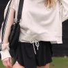 Women's Loose Fit White Striped Color Block Exposed Seam Sweatshirt - Image 2