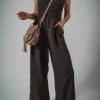 Women's Black Spaghetti Strap Shirred Bodice Wide Leg Jumpsuit with Pockets - Image 6