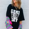 Women's Game Day Black Checkerboard Rugby Football Helmet Graphic T-Shirt - Image 8