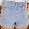 Women's Beau Blue Rhinestone High Waist Denim Shorts with Raw Hem - Image 2