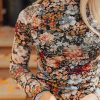 Women's Brown Floral High Neck Long Sleeve Sheath Blouse - Image 11