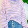 Women's Purple Stripe Loose Drop Shoulder Long Sleeve Top for Casual Wear - Image 2