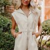 Women's Jet Stream Textured Zipped Front V Neck Collared Casual Romper - Image 13