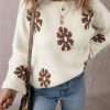 Women's White Colorblock Floral Pattern Long Sleeve Sweater - Image 6