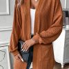 Women's Chestnut Textured Knit Side Pocket Open Front Cardigan - Image 7