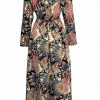 Women's Black Floral Print V Neck Wrap High Waist Maxi Dress - Image 3