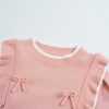 Women's Light Pink Ruffled Bowknot Long Sleeve Sweater with Ribbed Trim - Image 11