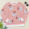 Women's Orange Stripe Sequin Santa Claus Pattern Christmas Pullover Sweatshirt - Image 6